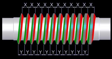Syst�me duplex ou roue et vis sans fin � filet double pas. correction du jeu fonctionnel. Les deux flancs de la vis sans fin ont un pas diff�rend, g�n�rant une gorge dont la largeur varie d'une extremit� � l'autre de la vis